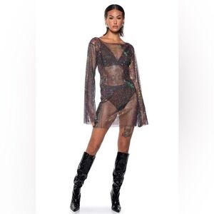 RETRO RHINESTONE MESH MINI DRESS